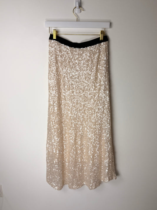 Champagne Shine High-Waist Contrast Sequin Maxi Skirt”