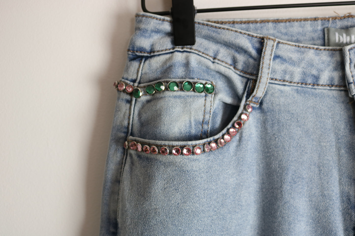High Waisted Flare Rhinestone Embellished Jeans