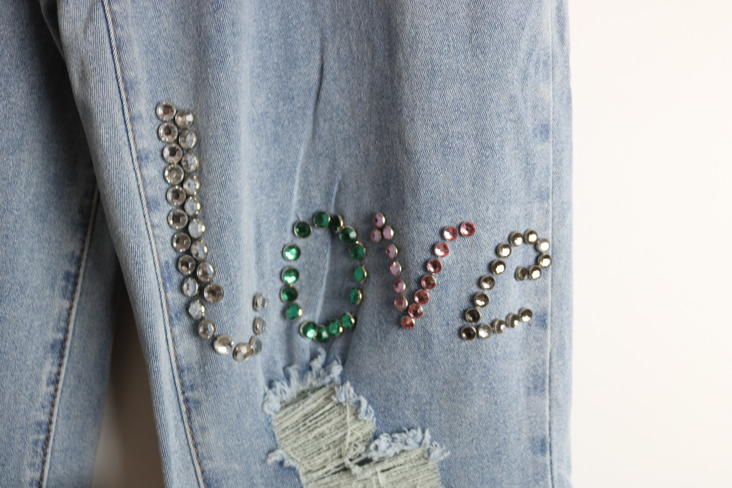 High Waisted Flare Rhinestone Embellished Jeans