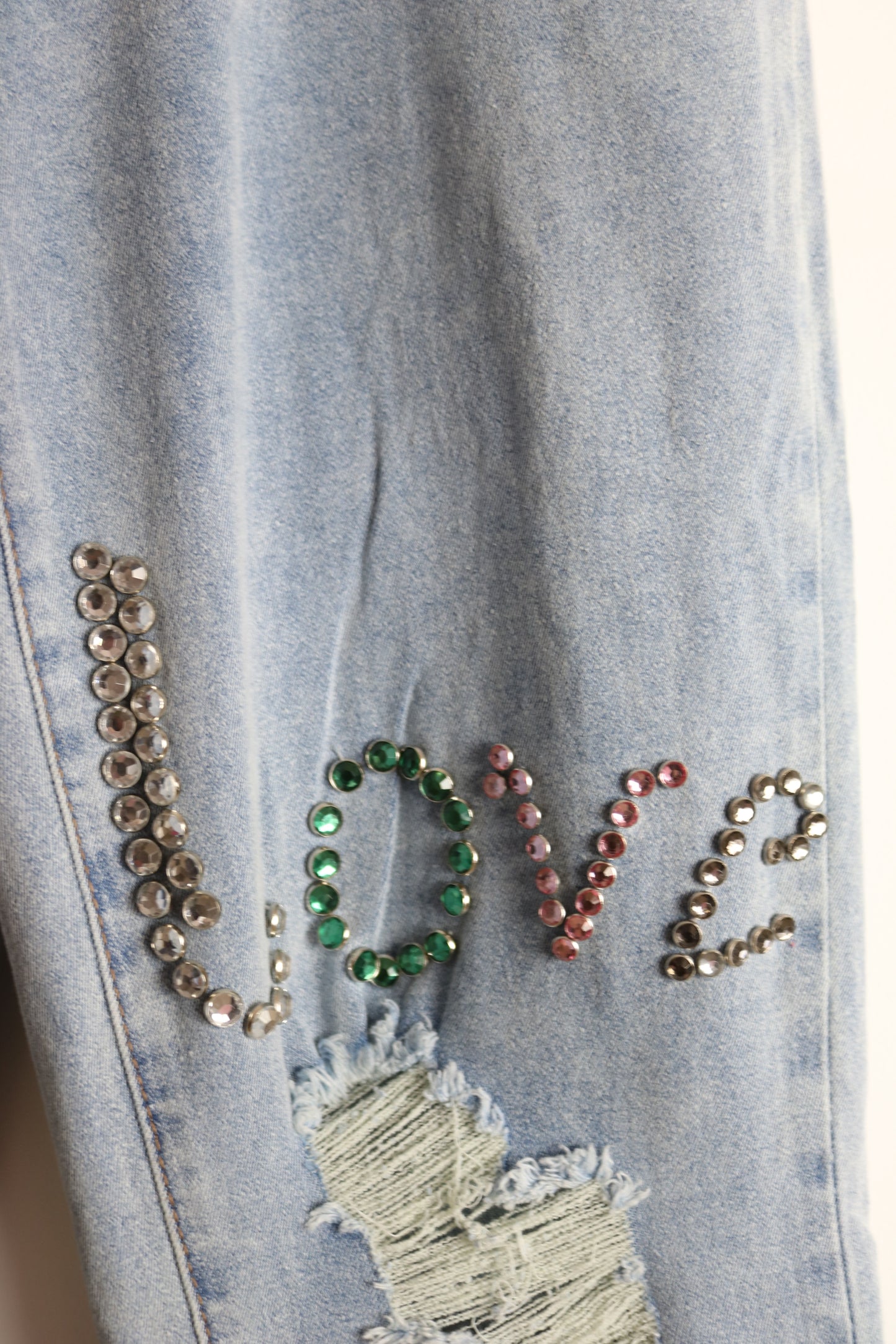 High Waisted Flare Rhinestone Embellished Jeans