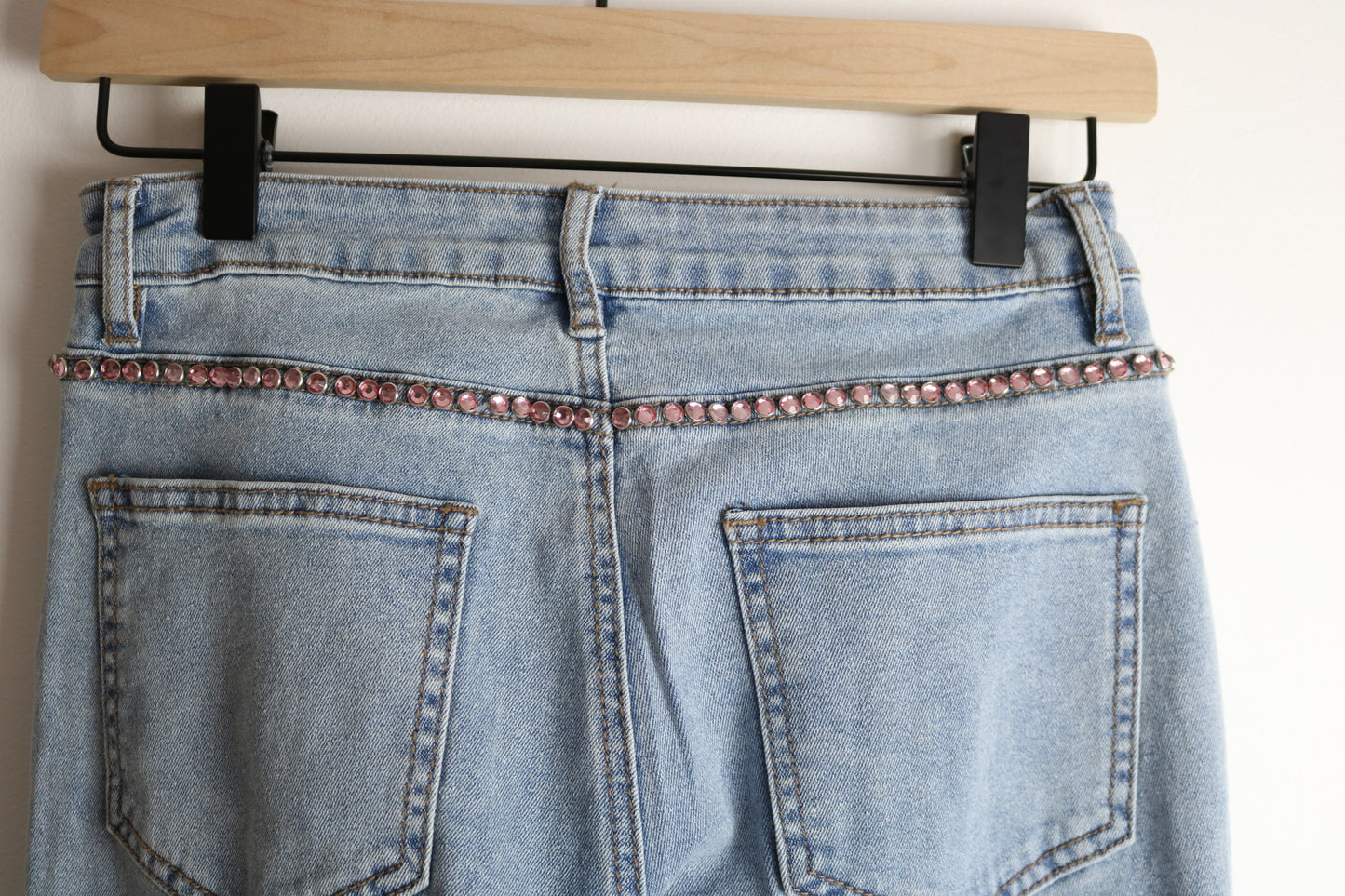 High Waisted Flare Rhinestone Embellished Jeans