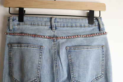 High Waisted Flare Rhinestone Embellished Jeans