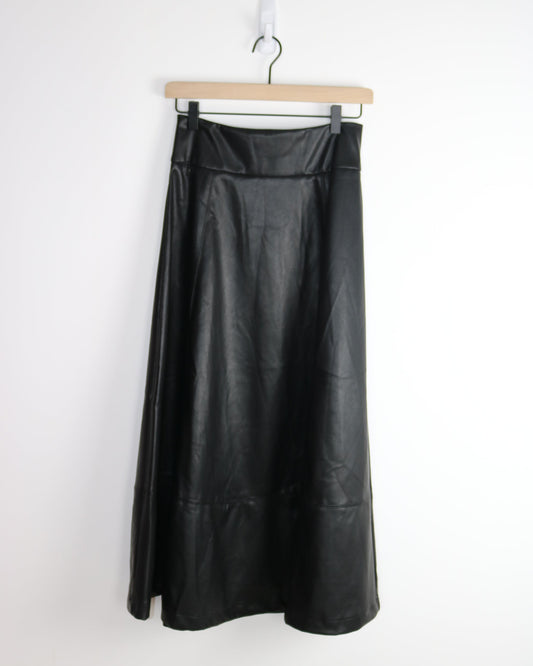 Flared Faux Leather Midi Skirt