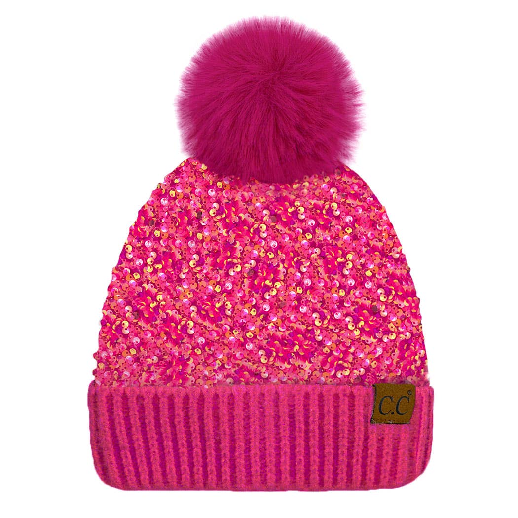 Sparkle Pop-Sequin Pom Beanie