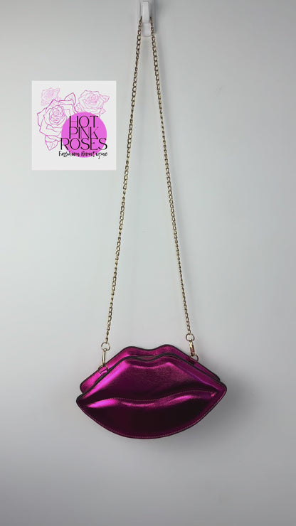 Kiss Me Fashion Clutch — Hot Pink Metallic Lips Novelty Purse