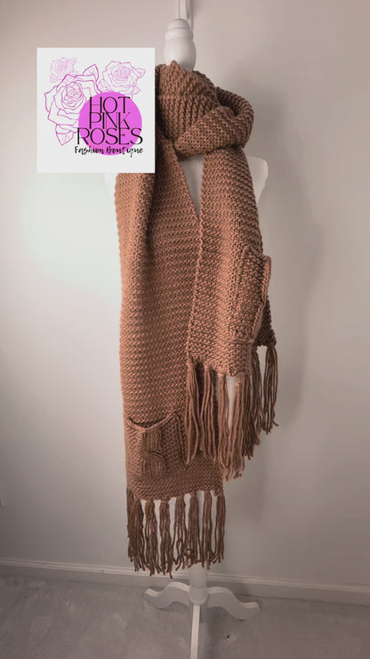 Latte Love-Oversized Two Pocket Tassel Scarf