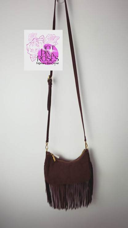 Desert Darling — Dark Brown Fringe Faux Suede Crossbody Bag