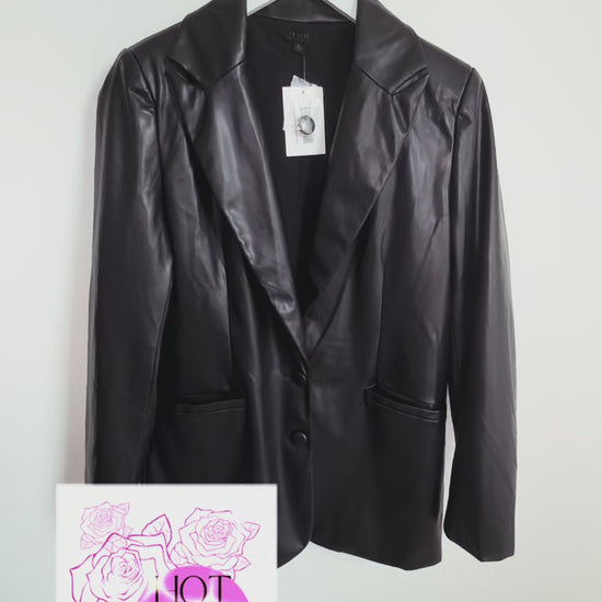 black faux leather blazer details video