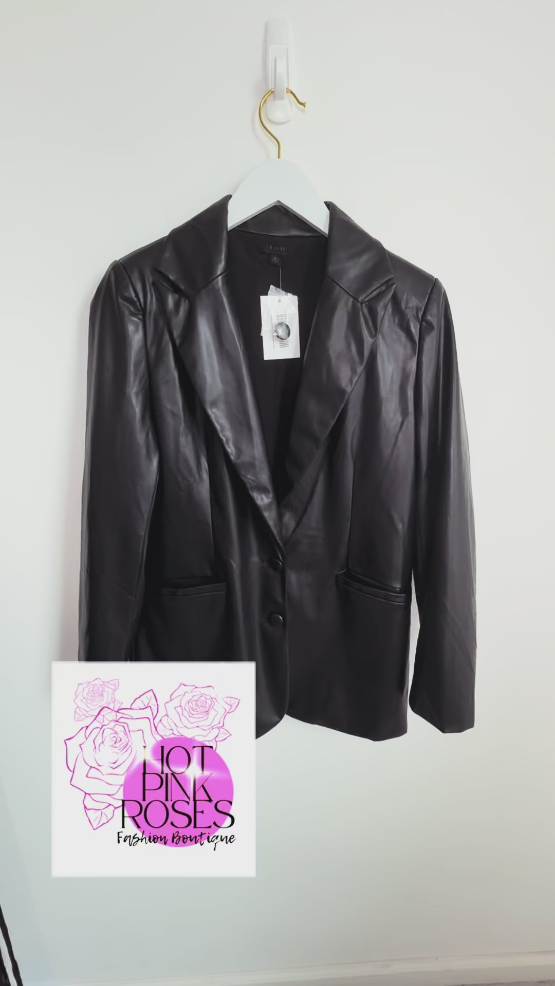 black faux leather blazer details video