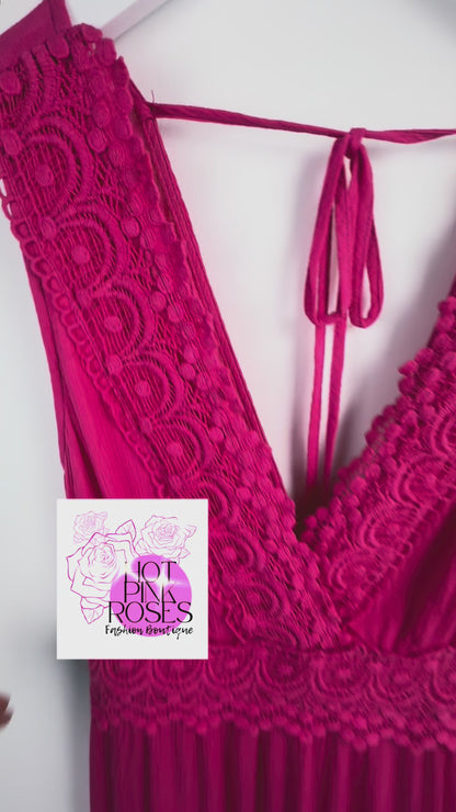 Fuchsia Fling – Crochet Detail Maxi Dress