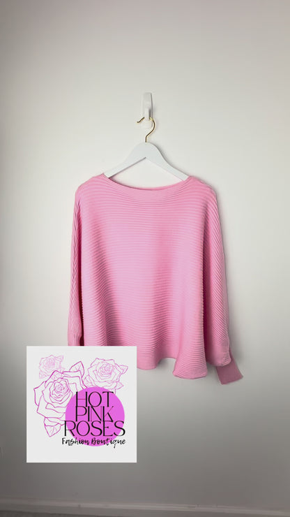 Effortless Muse — Soft Pink Dolman Sleeve Ribbed Knit Sweater